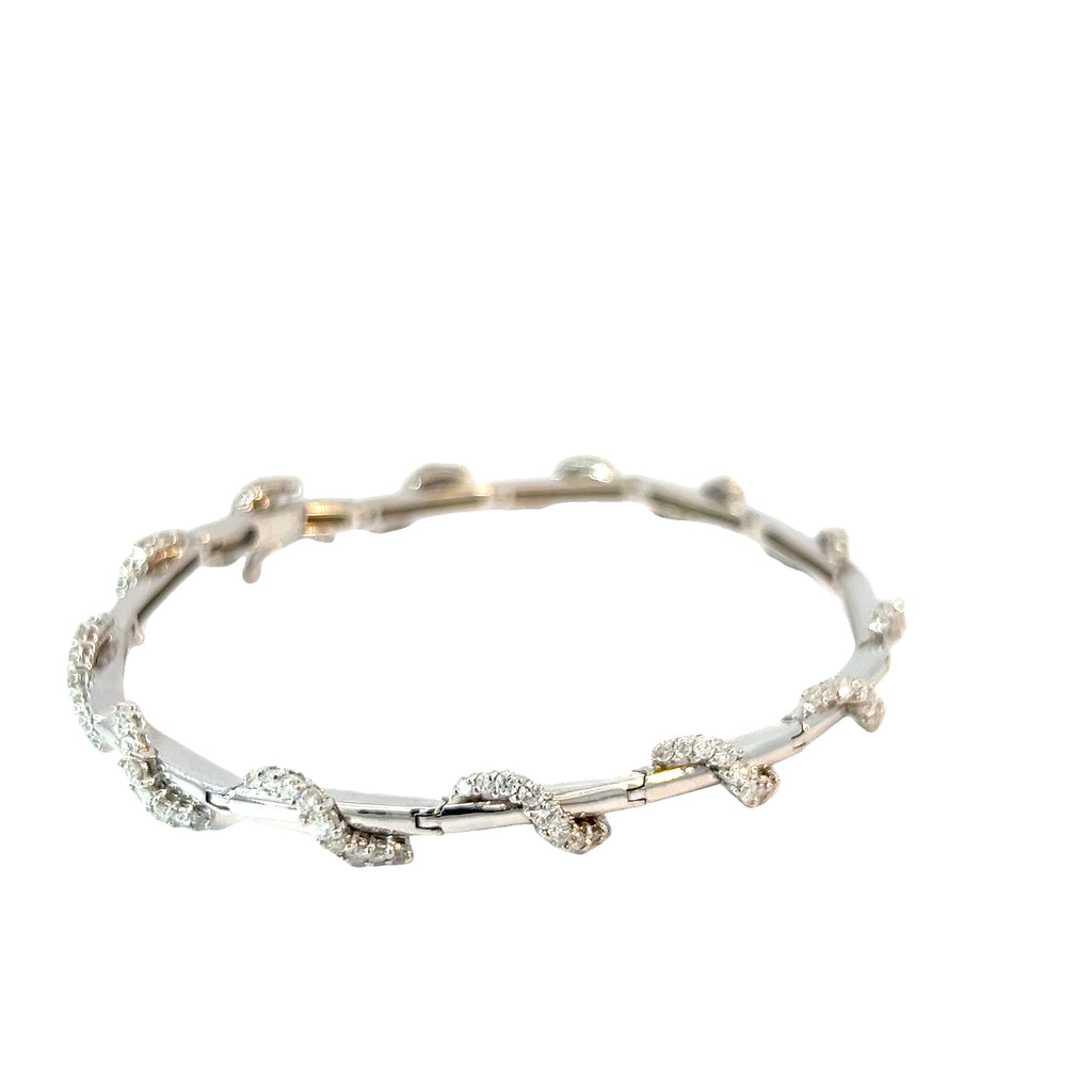 14k White Gold 2.00ct G SI1 Round Diamond Wave Diamond Bracelet 11.3 gram