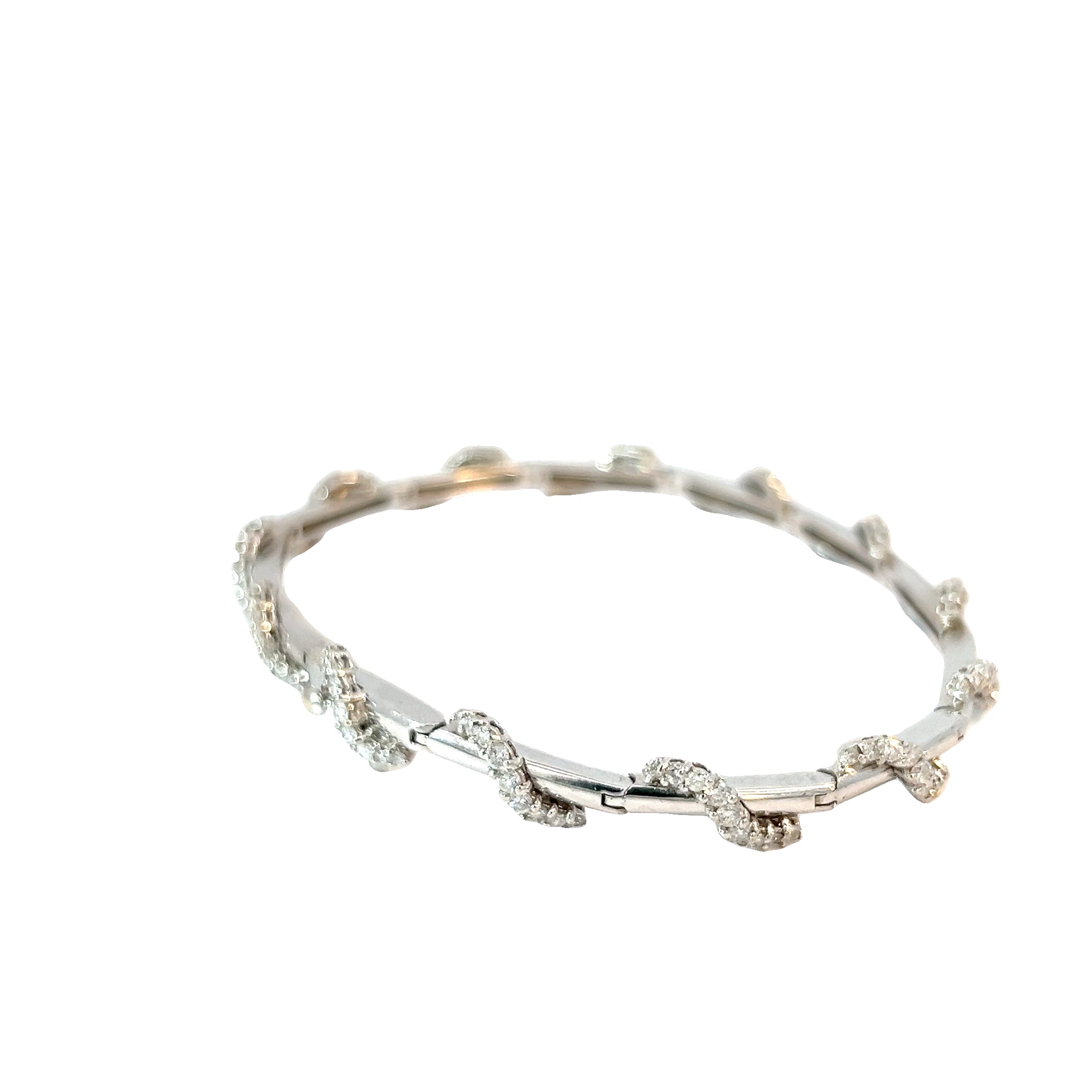 14k White Gold 2.00ct G SI1 Round Diamond Wave Diamond Bracelet 11.3 gram
