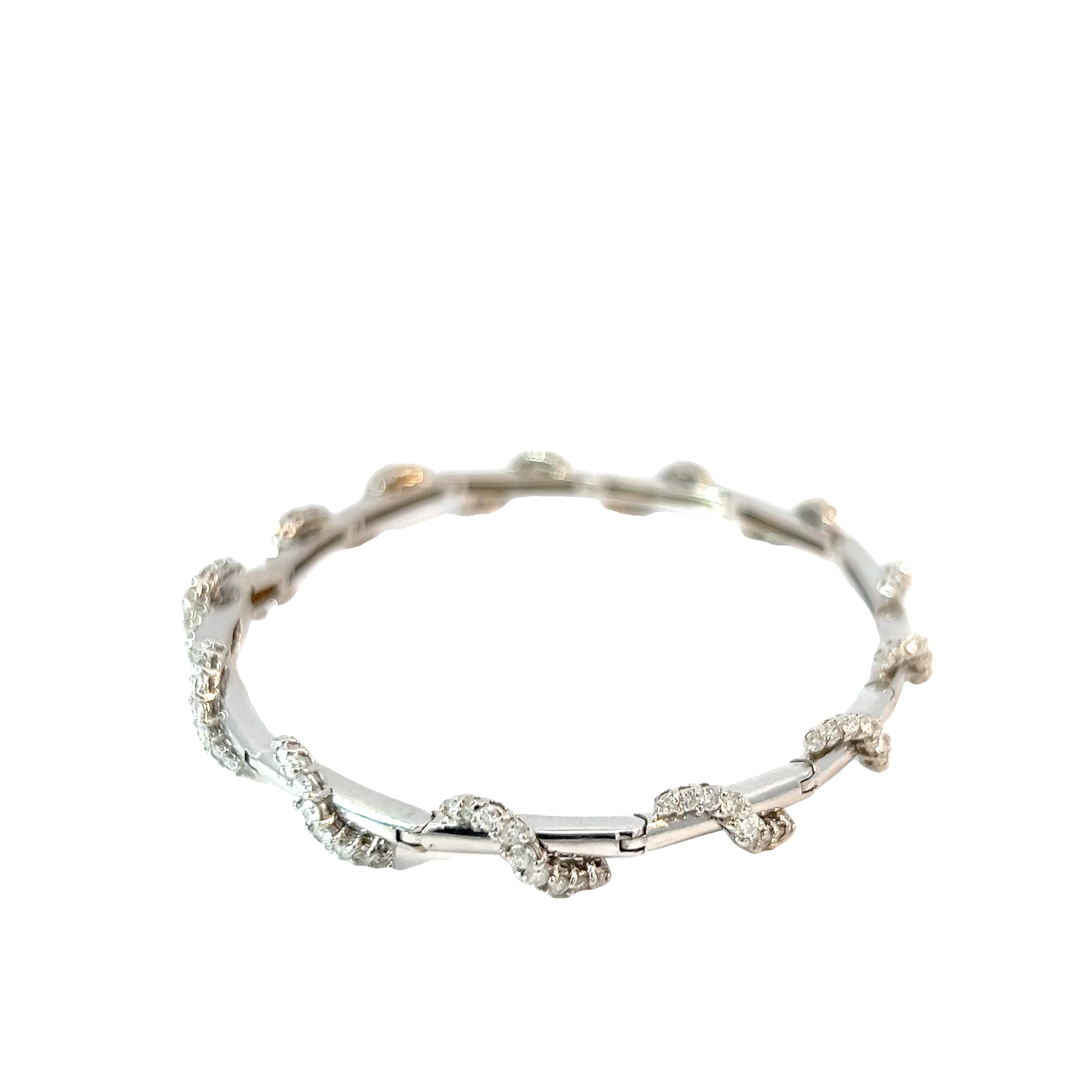 14k White Gold 2.00ct G SI1 Round Diamond Wave Diamond Bracelet 11.3 gram