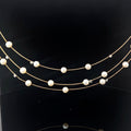 14k Yellow Gold Salt Water Pearl and Diamond 3 Cable Layered Necklace