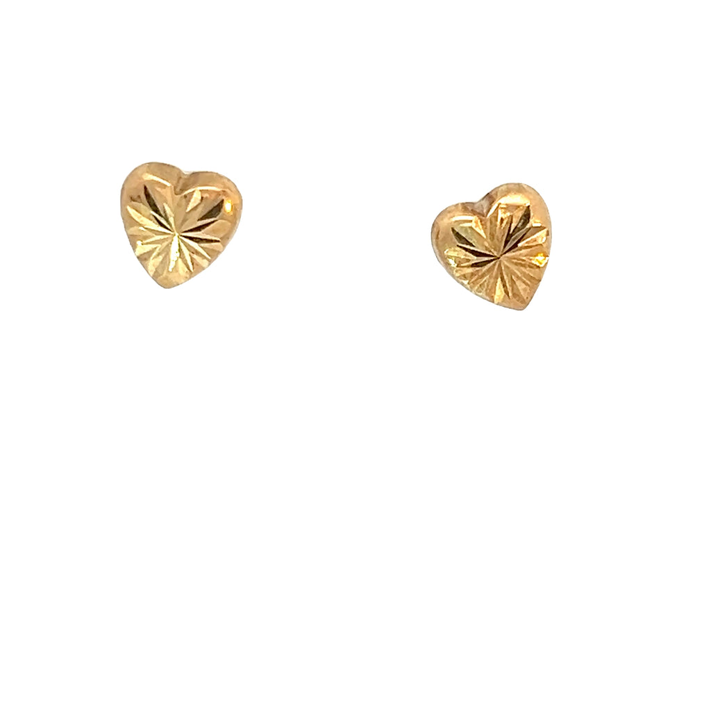 14k Yellow Gold 0.6 gram Diamond Cut Heart Stud Baby Earrings