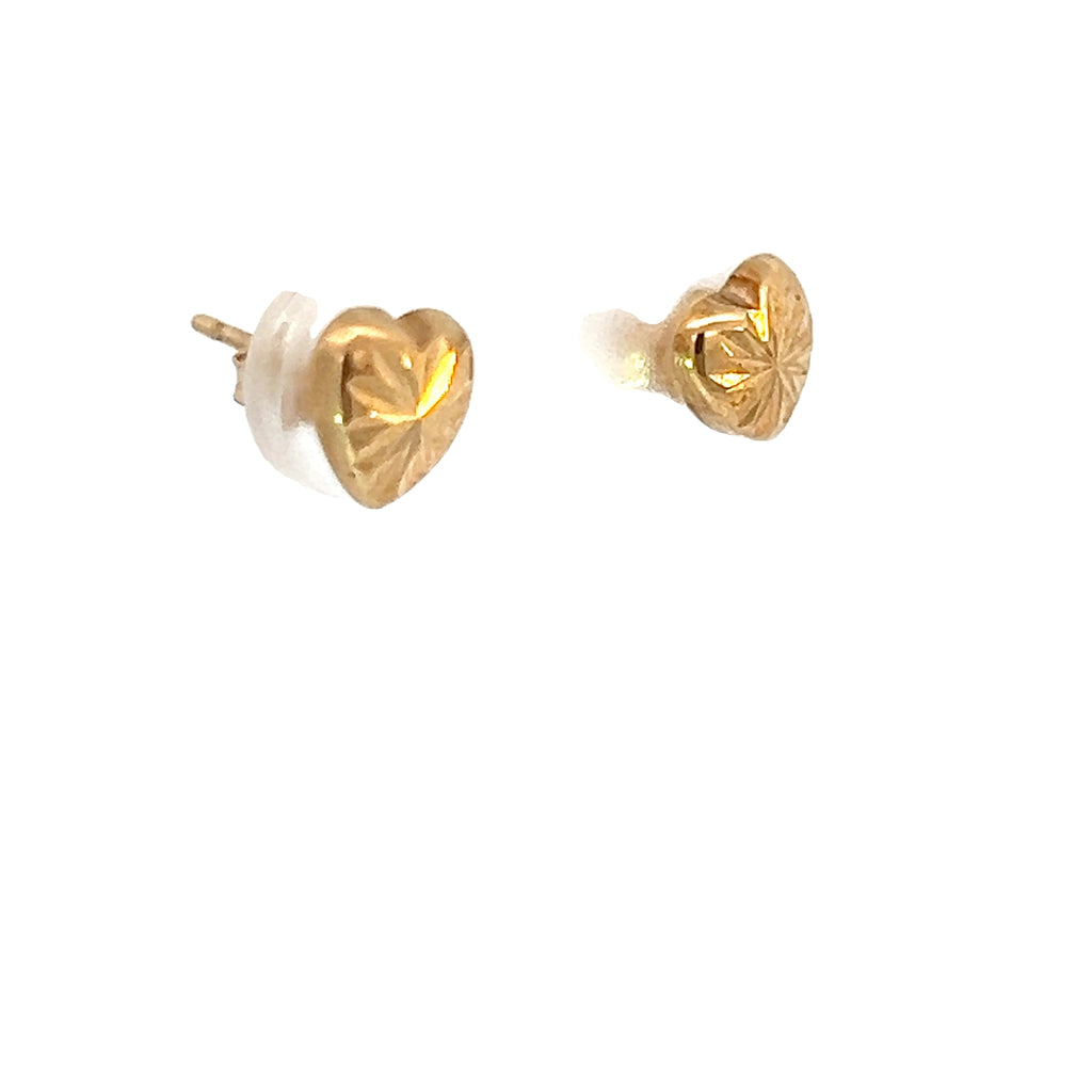 14k Yellow Gold 0.6 gram Diamond Cut Heart Stud Baby Earrings