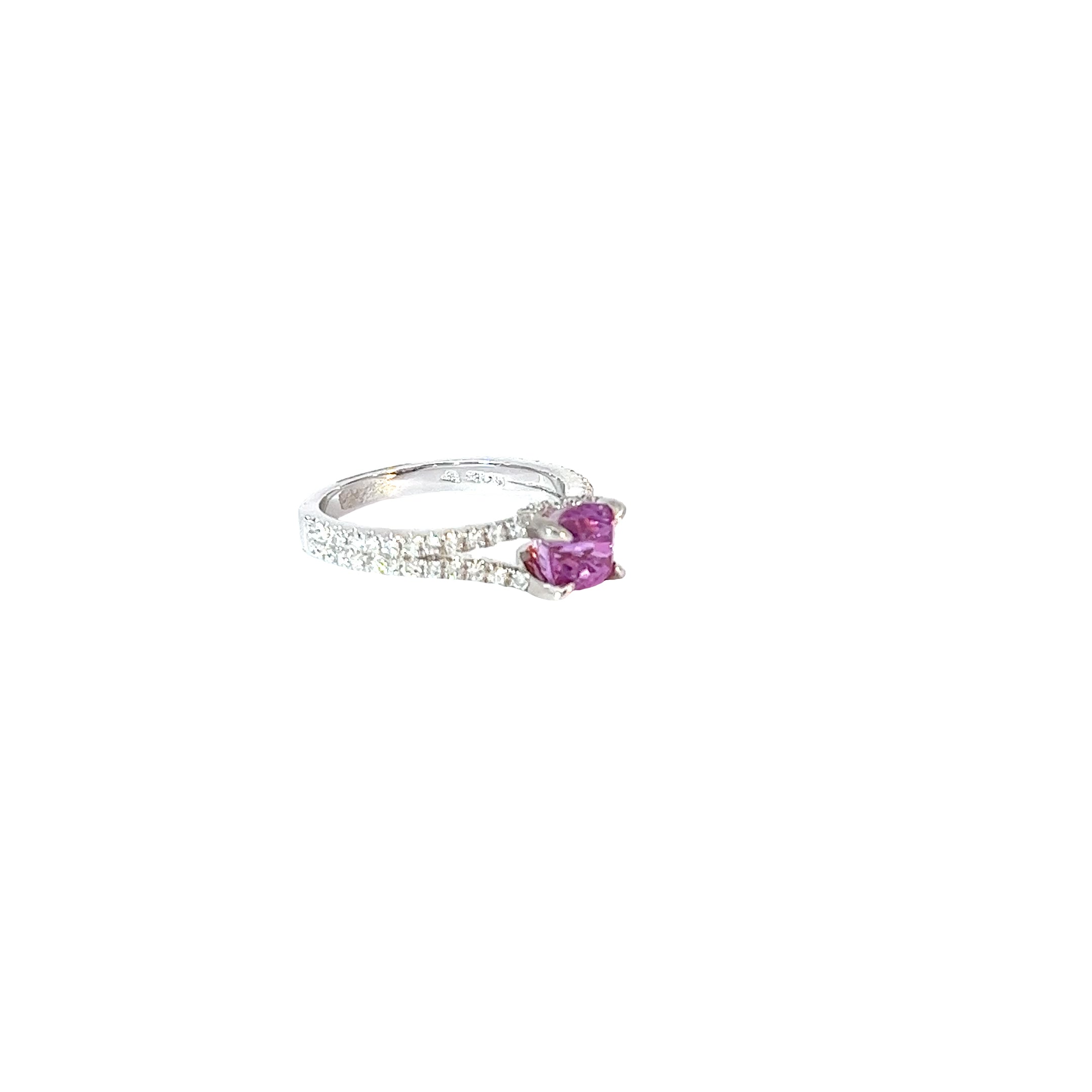 Ladies GIA Certified 14k White Gold Diamond and Pink Sapphire ring