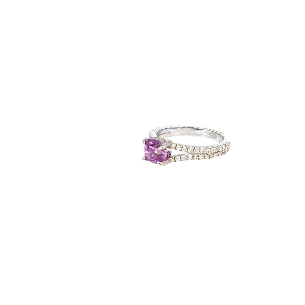 14k White Gold 1.70ct Cushion Pink Sapphire and .50ct F VS2 Round Diamond Ring Certified by GIA# 1182593838