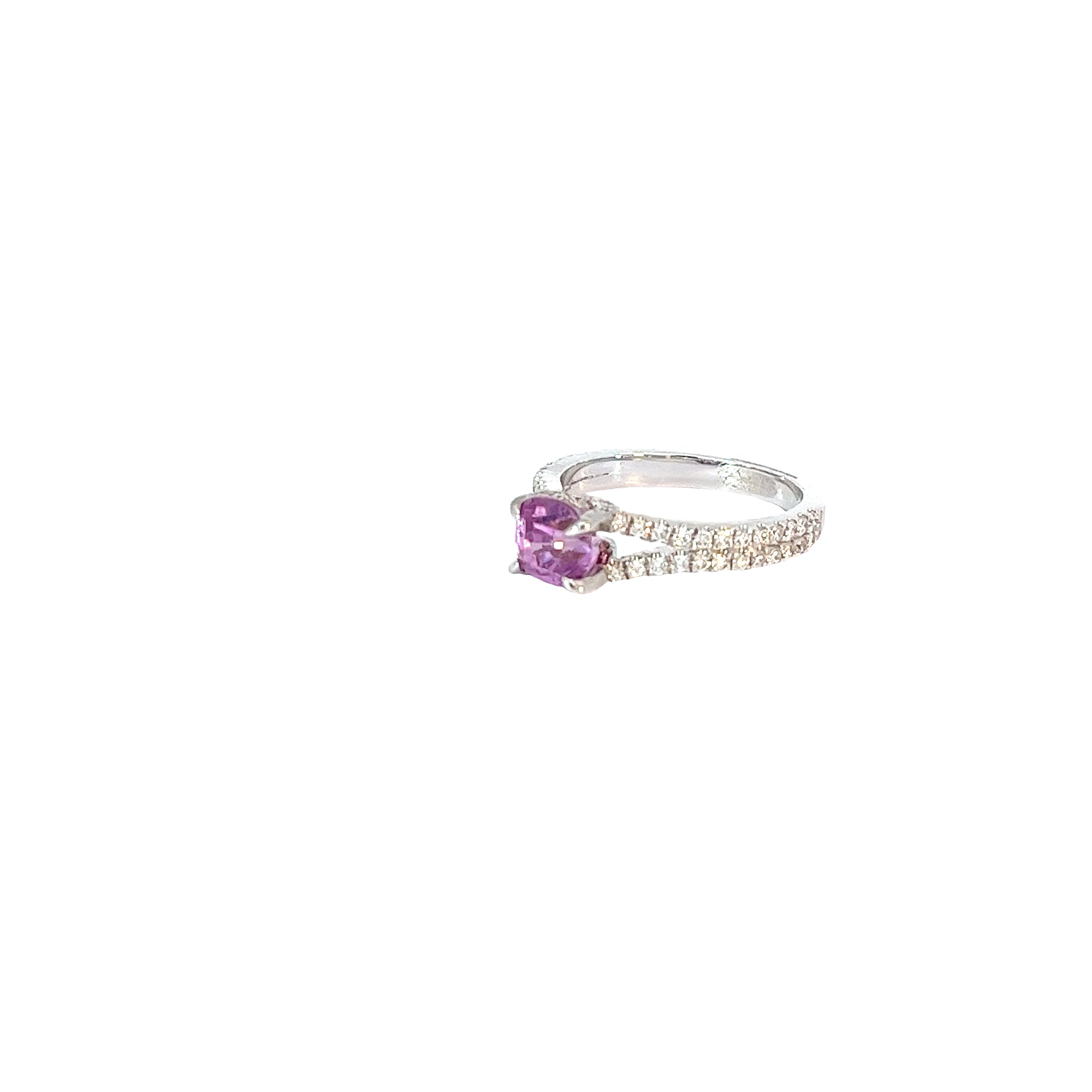 14k White Gold 1.70ct Cushion Pink Sapphire and .50ct F VS2 Round Diamond Ring Certified by GIA# 1182593838