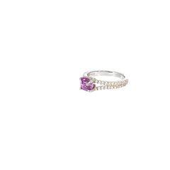 14k White Gold 1.70ct Cushion Pink Sapphire and .50ct F VS2 Round Diamond ring Certified by GIA# 1182593838