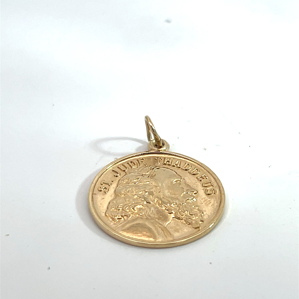 14k Yellow Gold Round St. Jude Thaddeus Coin Pendant 3.7 Gram / 20 mm