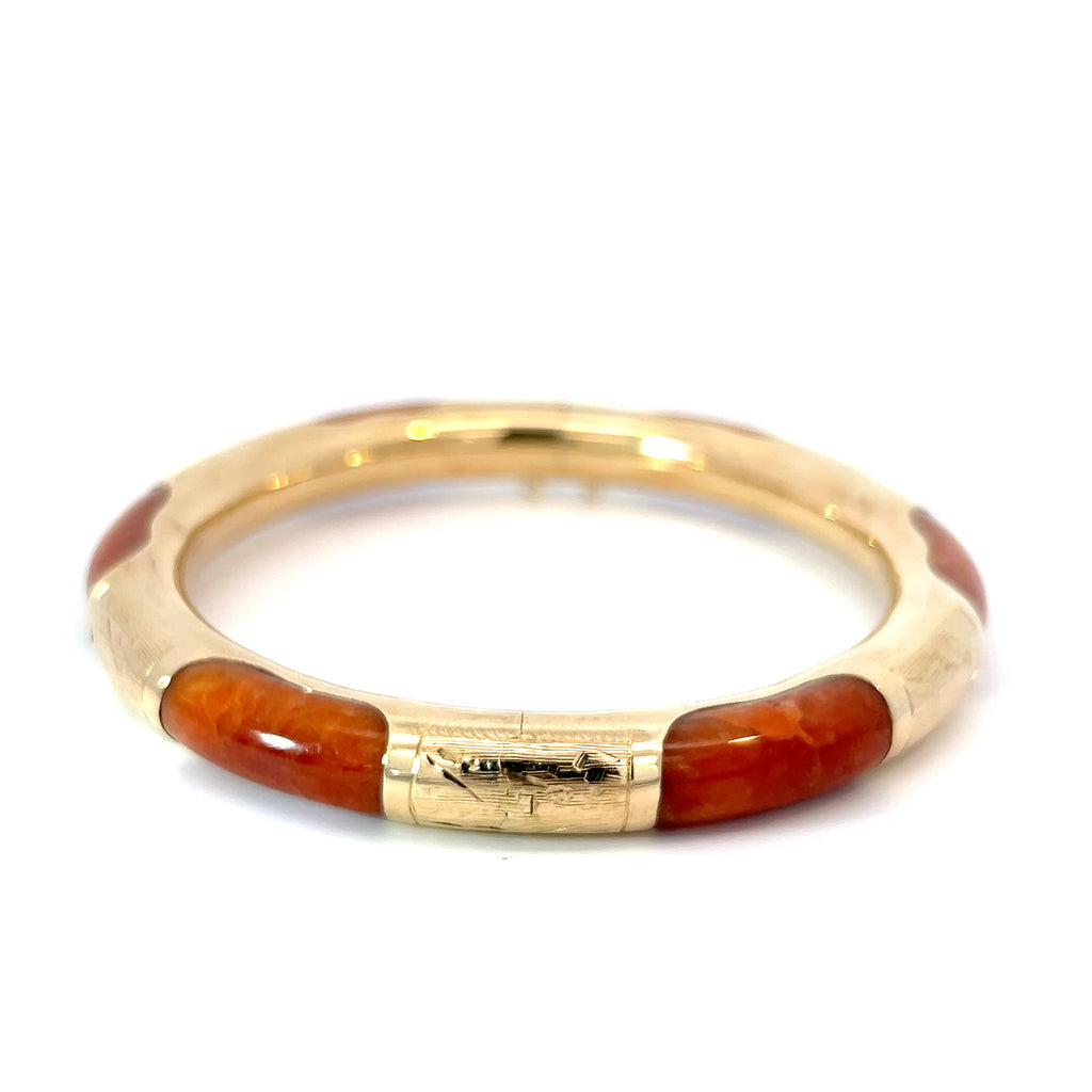 14k Yellow Gold Vintage Hand Engraved Carnelian Bangle