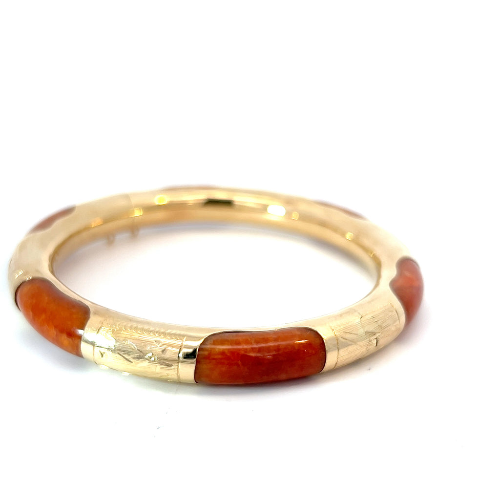 14k Yellow Gold Vintage Hand Engraved Carnelian Bangle