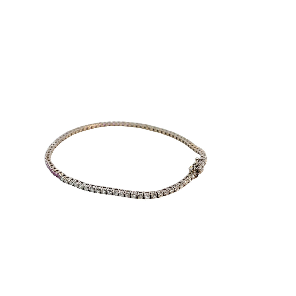 14k White Gold 3.00ct G VS2 Round Diamond and 1.80ct Round Pink Sapphire Tennis Bracelet