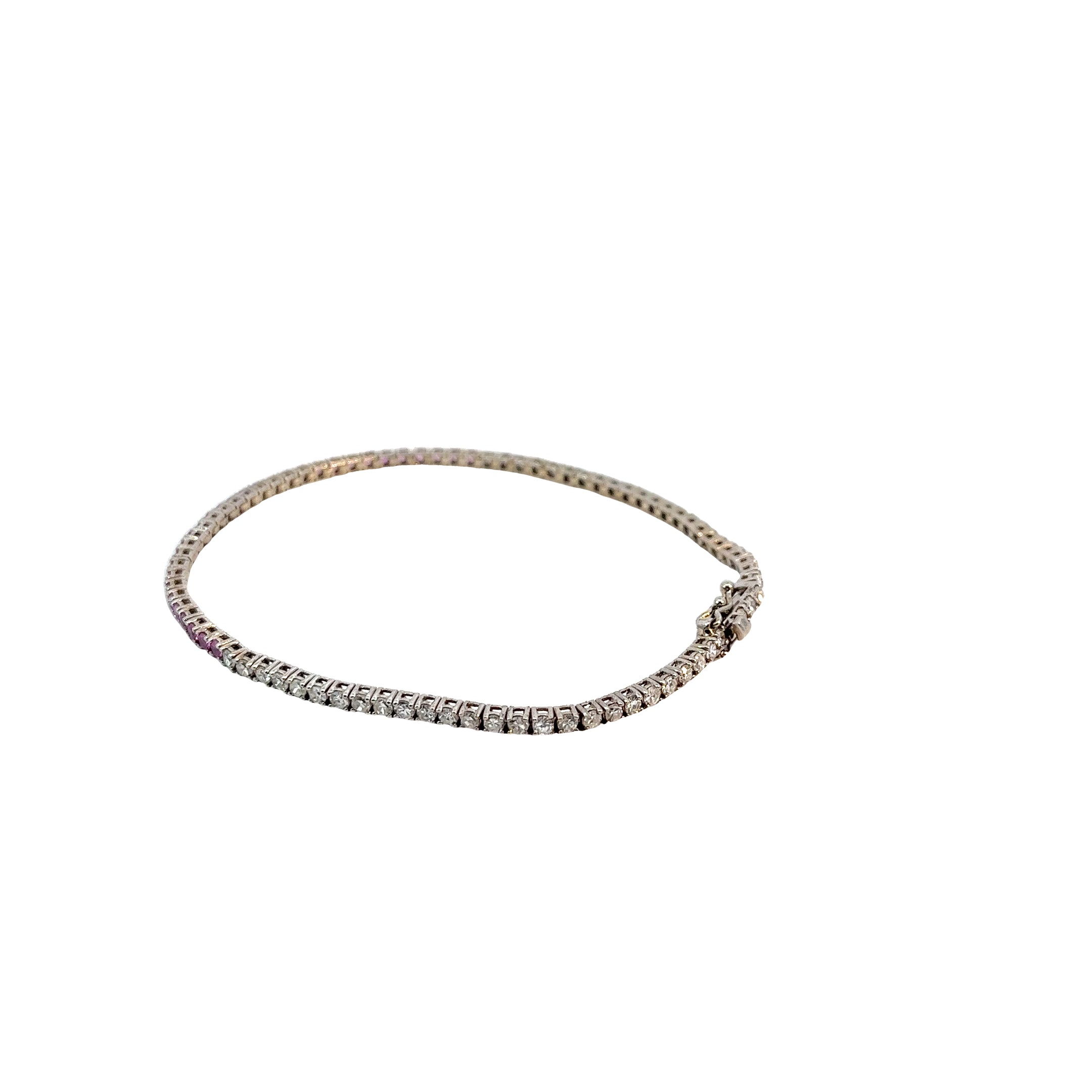 14k White Gold 3.00ct G VS2 Round Diamond and 1.80ct Round Pink Sapphire Tennis Bracelet