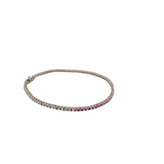 14k White Gold 3.00ct G VS2 Round Diamond and 1.80ct Round Pink Sapphire Tennis Bracelet