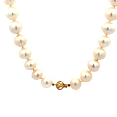 18k Yellow Gold Fresh Water White Pearl 11mm, Ruby and Diamond Necklace Vintage