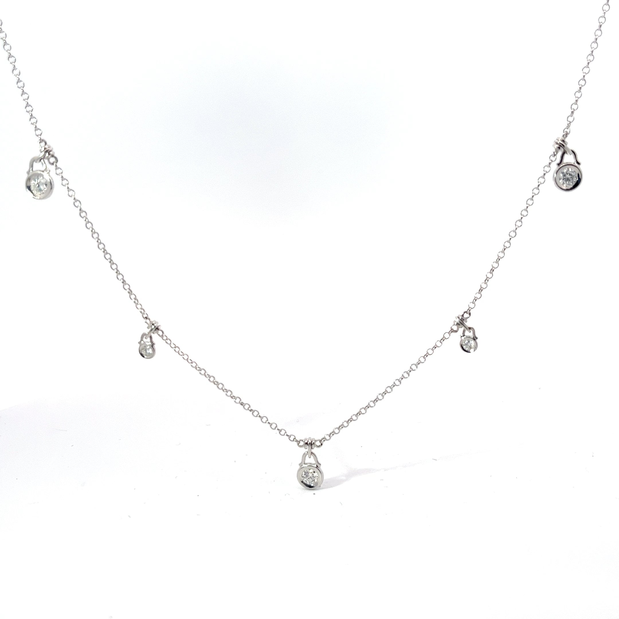 18k White Gold .50ct F VS2 Round Diamond Dangle Diamond Necklace