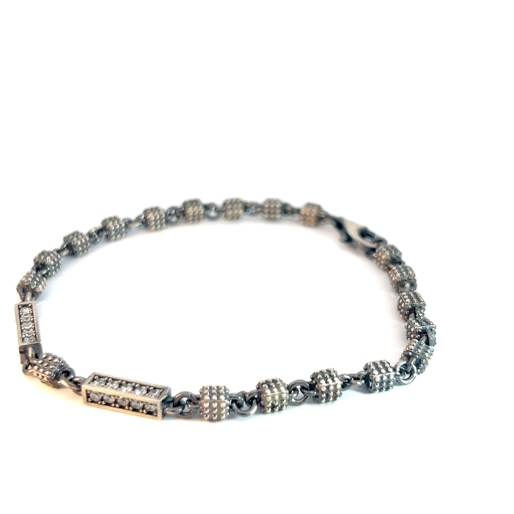 Sterling Silver 13.8 Gram Two Square's Round Cubic Zirconium Stone Men's Bracelet