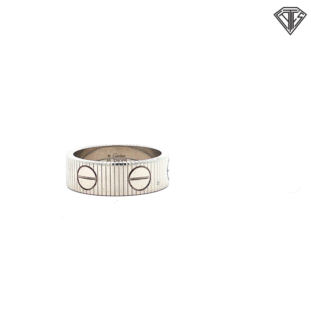 Pre-Loved Cartier 18k White Gold (Love) "Love Unlimited" Ring Size 55 Euro/ 7.5 US 6.5mm Ref: 339DPR with Cartier Certificate and Original Box