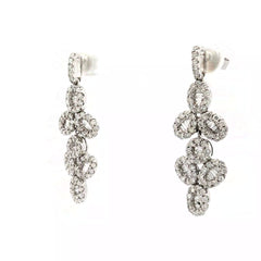 18k White Gold 2.88ct H SI1 Baguette and Round Diamond Drop Bubble Style Flexible Diamond Earrings 1 1/4" Long