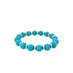 18K YELLOW GOLD TURQUOISE STRETCH BRACELET 10MM HIS/HER