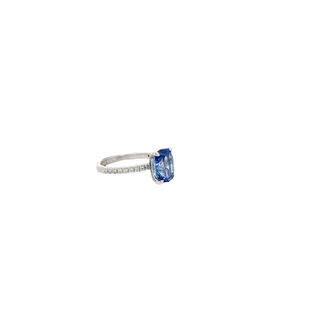 Platinum 3.12ct Ceylon Sapphire Cushion / .15ct G VS2 Round Diamond Solitaire Ring