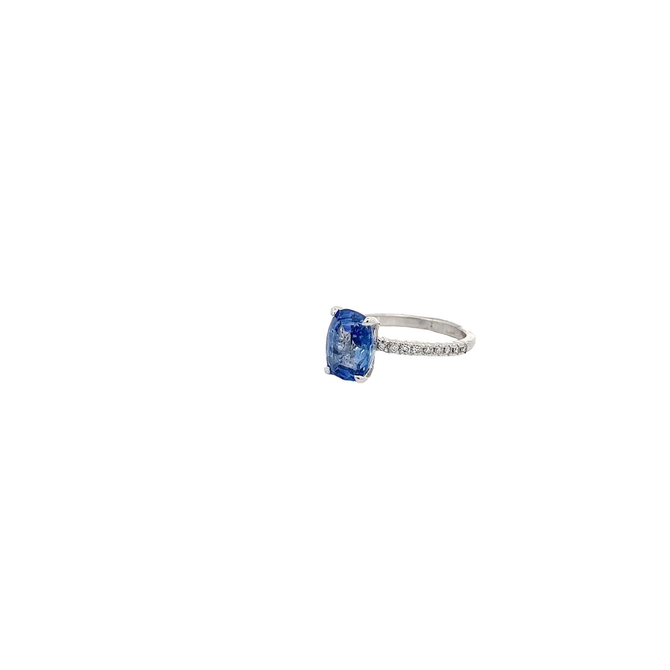 Platinum 3.12ct Ceylon Sapphire Cushion / .15ct G VS2 Round Diamond Solitaire Ring