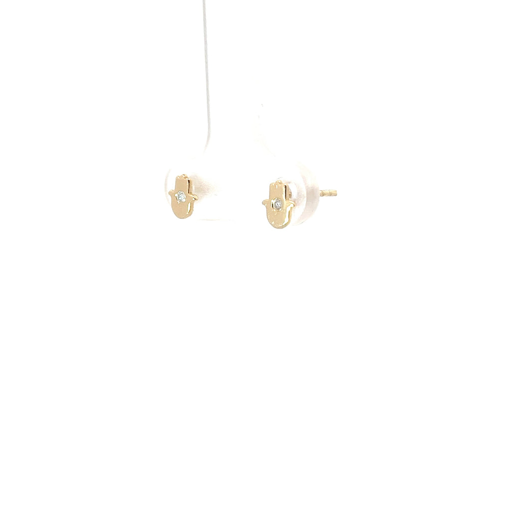14k Yellow Gold .03ct G SI1 Round Diamond Khamsa Stud Earrings