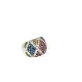 Ladies 18k White Gold Multi-colored Sapphire and Diamond Ring
