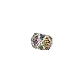18k White Gold Multi-Colored Round Sapphire and Diamond Ring