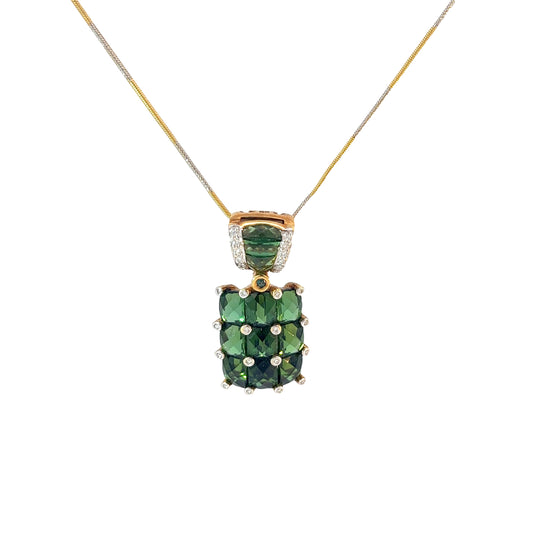 18k Two Toned 6.00ct Green Tourmaline / .30ct F VS2 Round Diamond Necklace