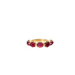 18K YELLOW GOLD 6.45CT TOTAL WEIGHT OF THE  5 OVAL STONE CABOCHON THAI RUBY BEZEL SET AND SIGNET RING CERTIFIED BY GIA #2175463698