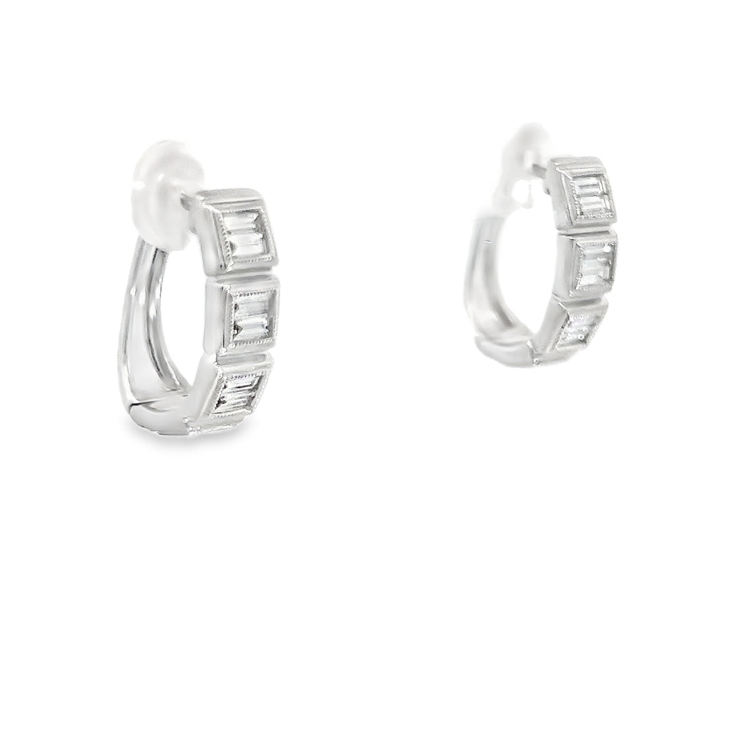 18k White Gold 1.25ct F VS2 Baguette Diamond Huggie Earrings
