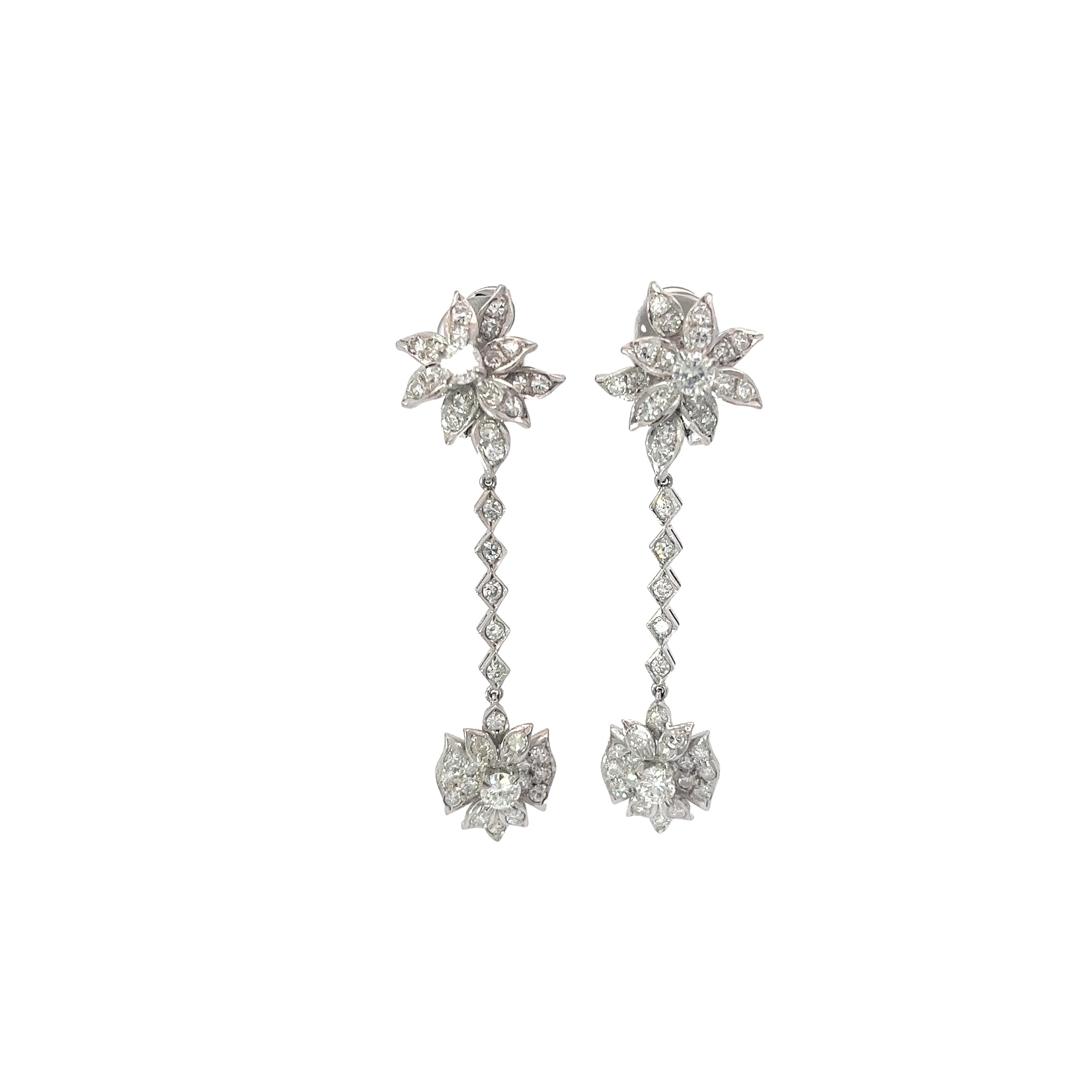 18K WHITE GOLD VINTAGE 2.25CT F VS2 EARRING