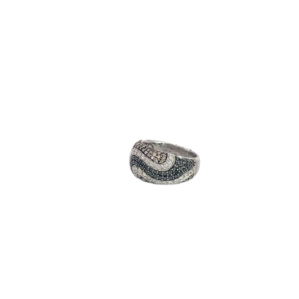 14k White Gold 1.50ct  Black, White and Chocolate Total Weight of Diamond Ring
