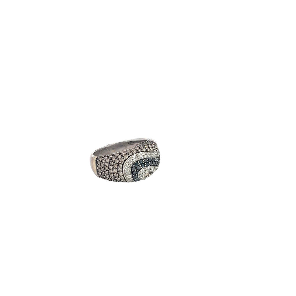 14k White Gold 1.50ct  Black, White and Chocolate Total Weight of Diamond Ring