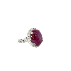 18k White Gold 24.11ct Purple Red Double Cabochon Oval  Star Ruby and 2.07ct F VS2 Round Diamond Vintage Ring certified by GIA# 1172538439