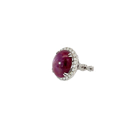 18k White Gold 24.11ct Purple Red Double Cabochon Oval  Star Ruby and 2.07ct F VS2 Round Diamond Vintage Ring certified by GIA# 1172538439