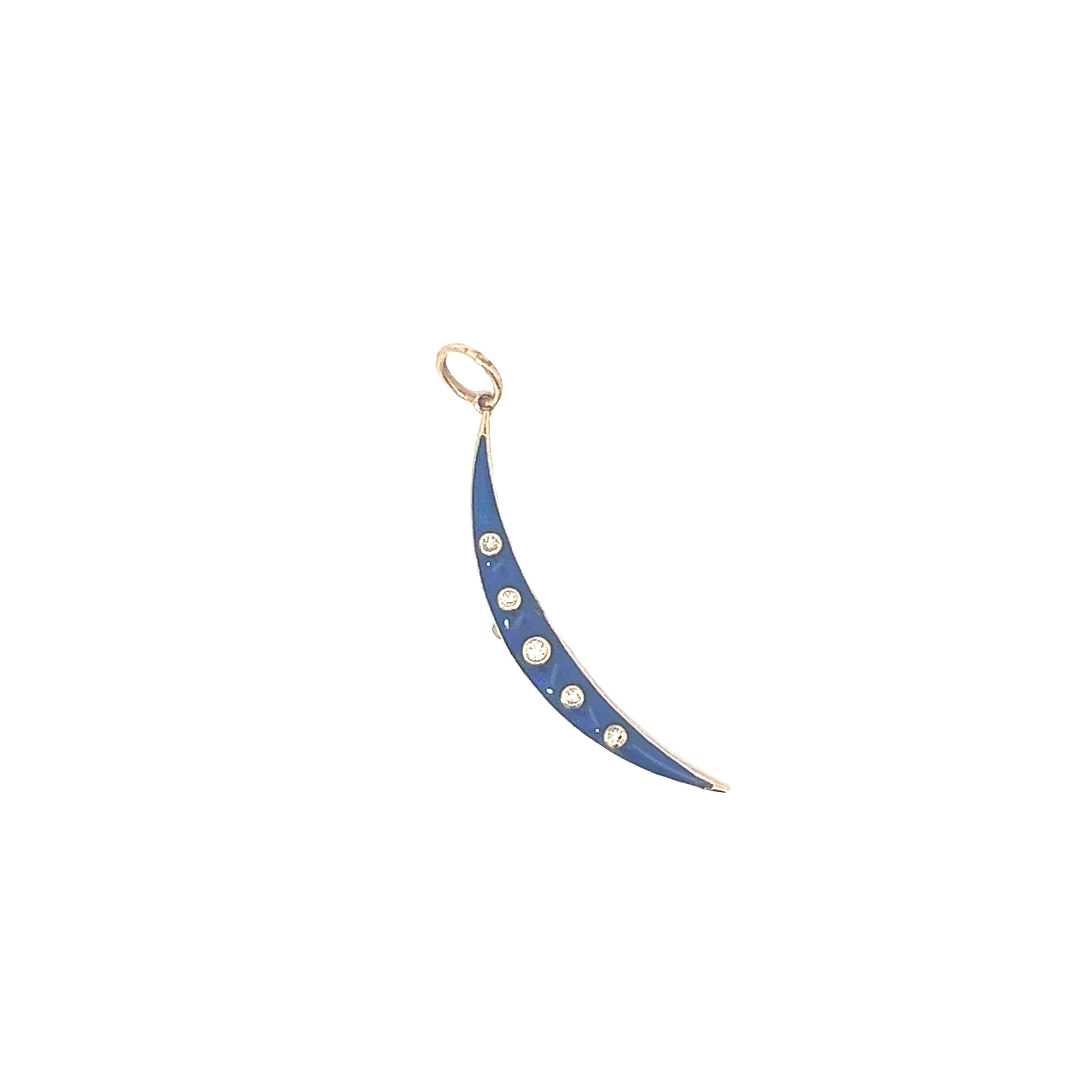 14k Yellow Gold .05ct G SI1 Round Diamond Navy Blue Moon and Diamond Necklace