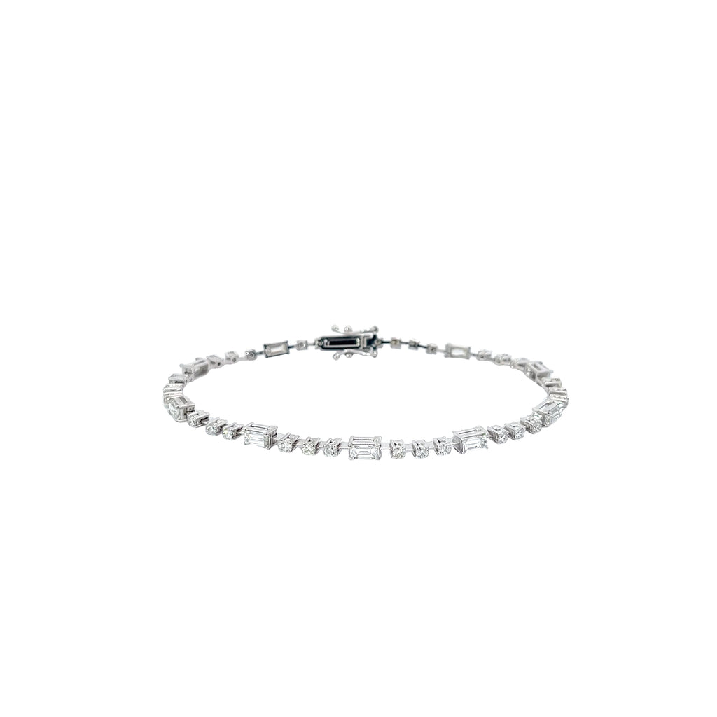 14k White Gold 2.00ct Straight Baguette and  1.10ct Round  E VS2 Round Diamond Bracelet