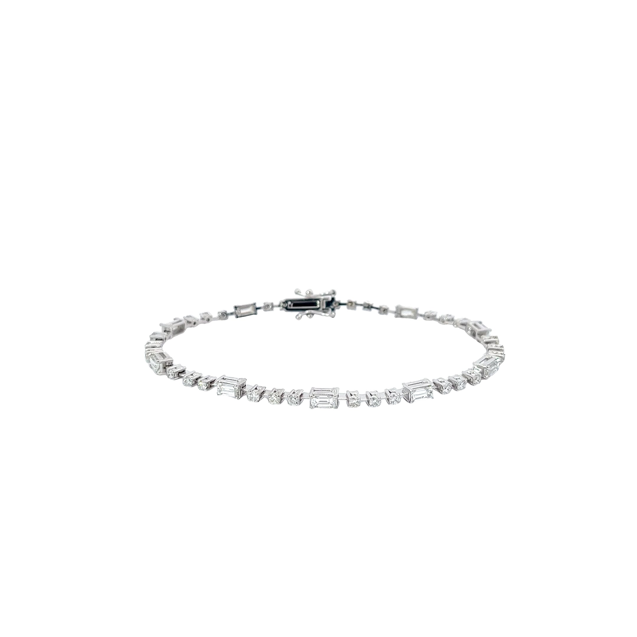 14k White Gold 2.00ct Straight Baguette and  1.10ct Round  E VS2 Round Diamond Bracelet