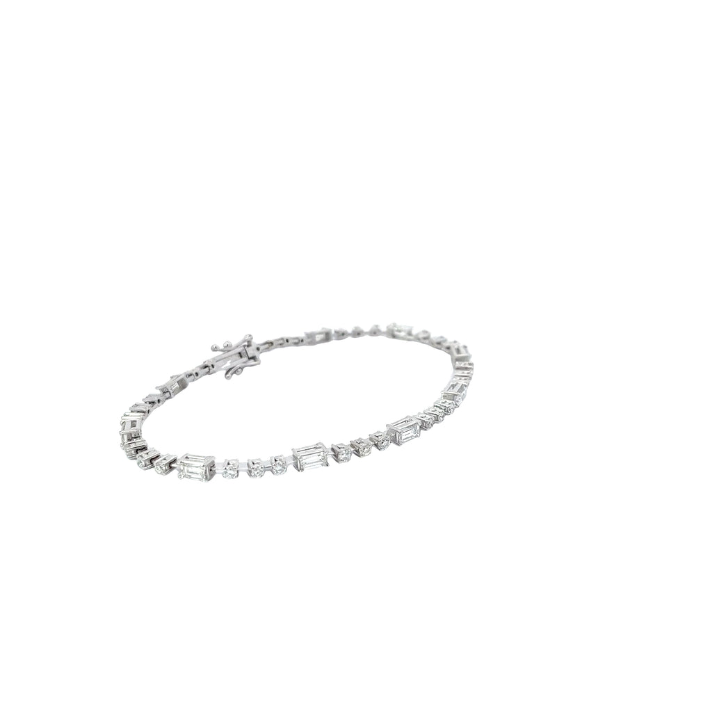 14k White Gold 2.00ct Straight Baguette and  1.10ct Round  E VS2 Round Diamond Bracelet