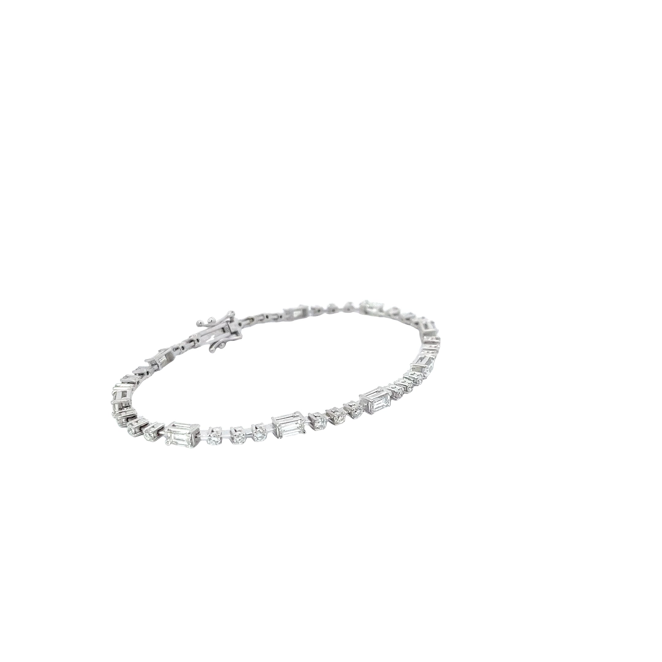 14k White Gold 2.00ct Straight Baguette and  1.10ct Round  E VS2 Round Diamond Bracelet