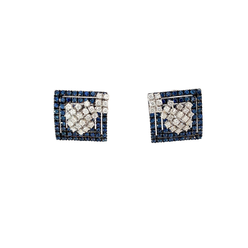 18k White Gold 3.00ct G VS2 Round Diamond and 1.50ct Round Sapphire Earrings