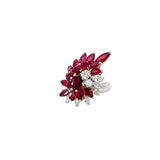 Platinum 5.00ct Marquise Burma Ruby and 1.20ct F VS2 Round Diamond Vintage Ring