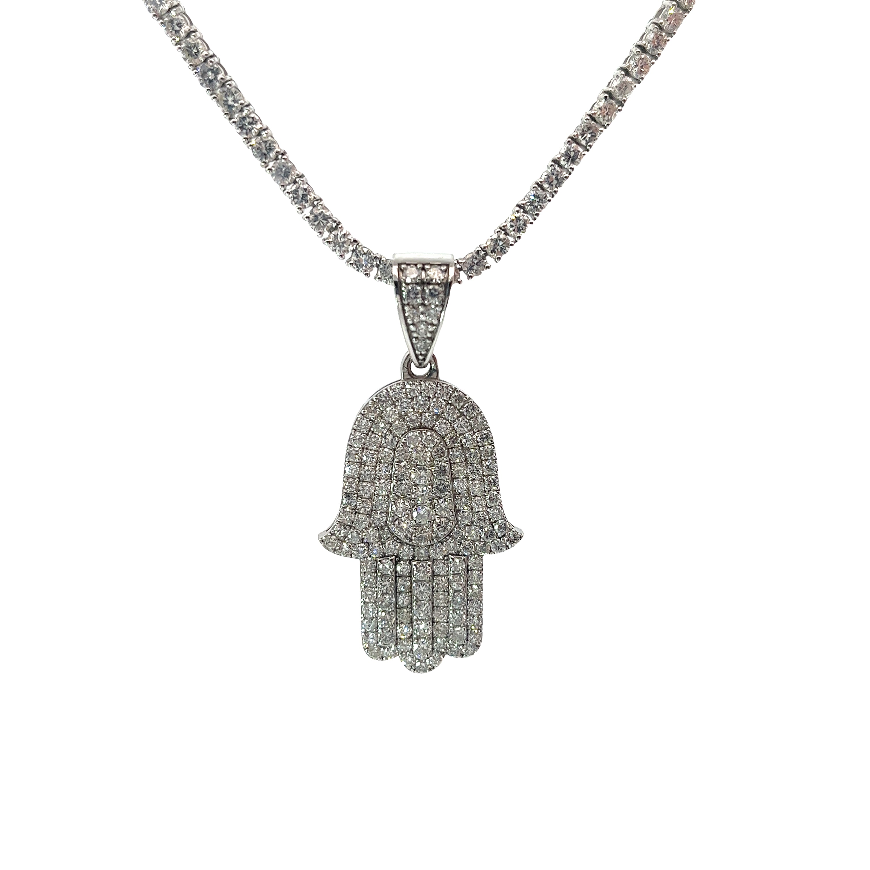 14k White Gold 3.40ct F SI1 Round Diamond Khamsa Necklace