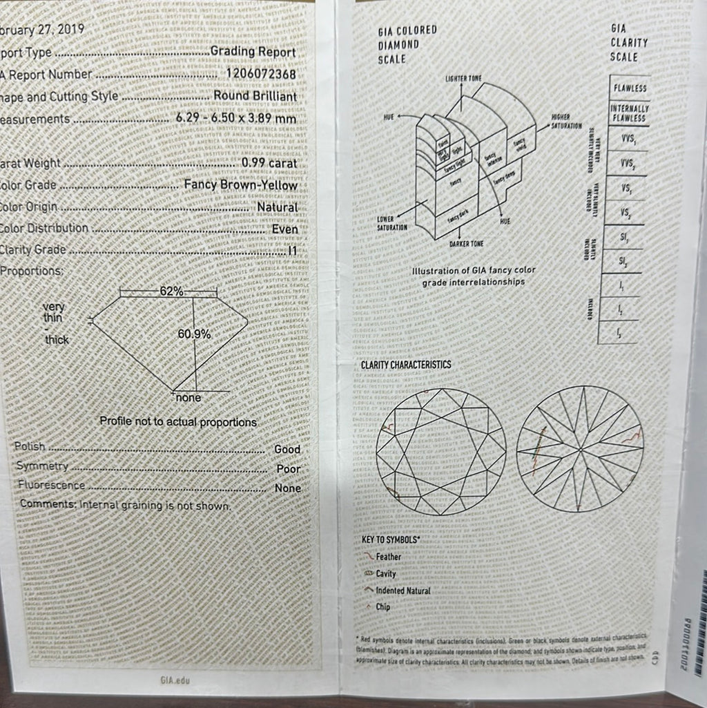 .99CT FANCY BROWN YELLOW ROUND DIAMOND GIA