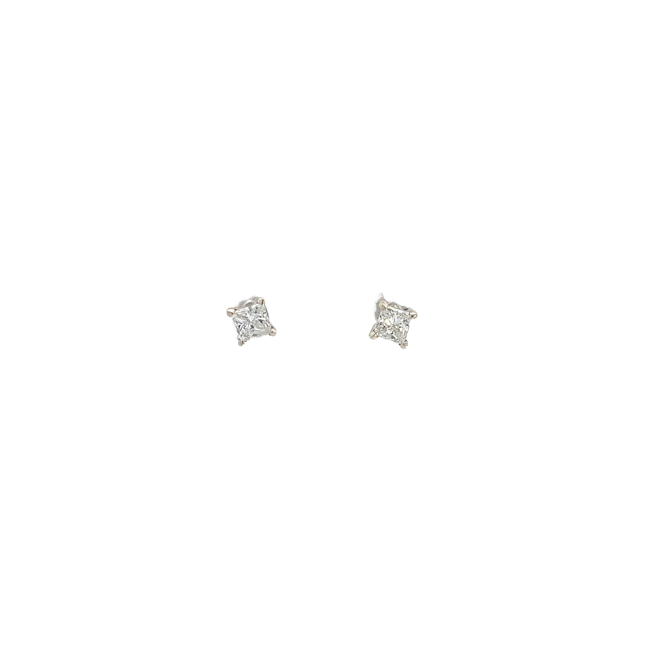14k White Gold .69CT G SI1 Princess Cut Diamond Stud earrings
