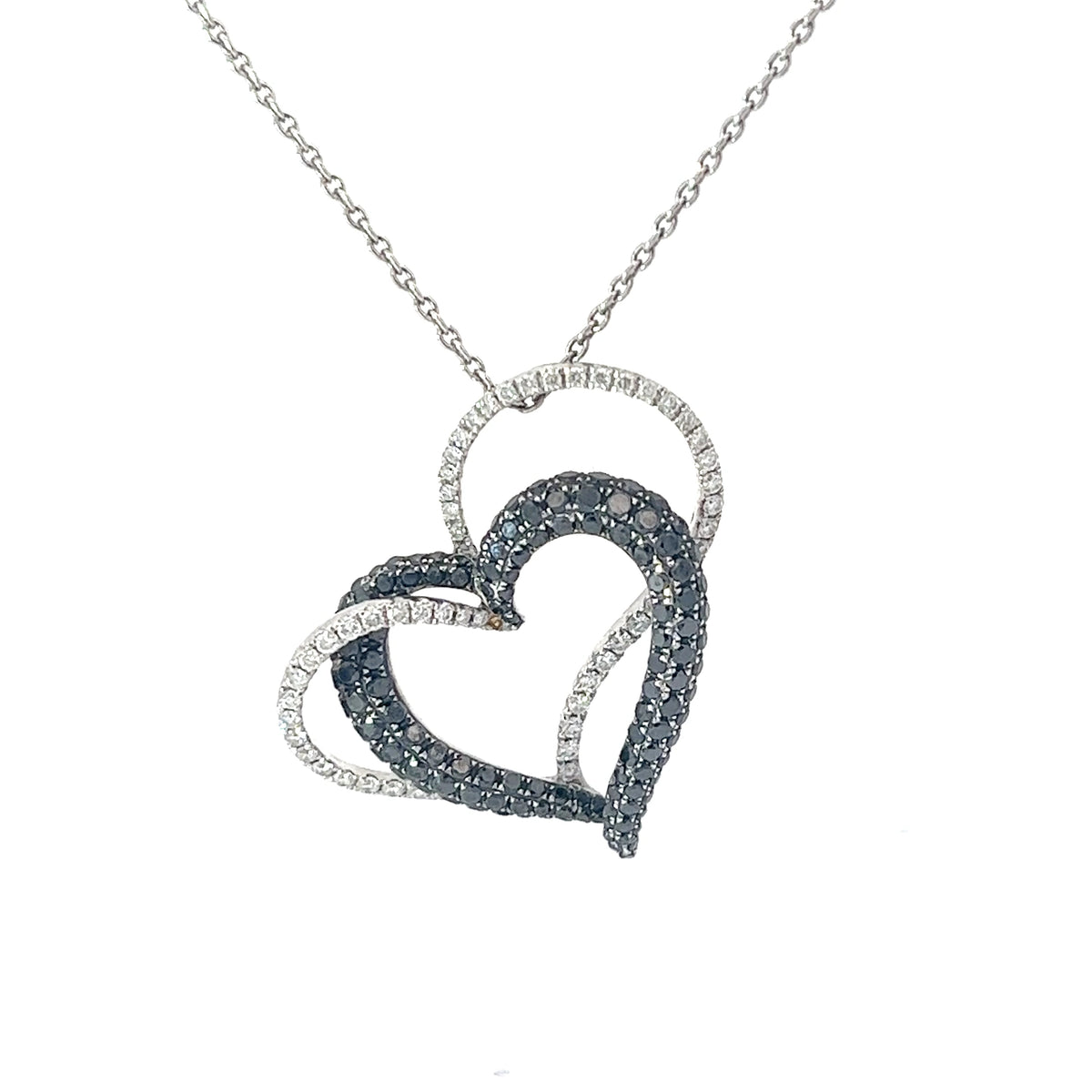 Ladies 14k white gold black and white diamond heart necklace