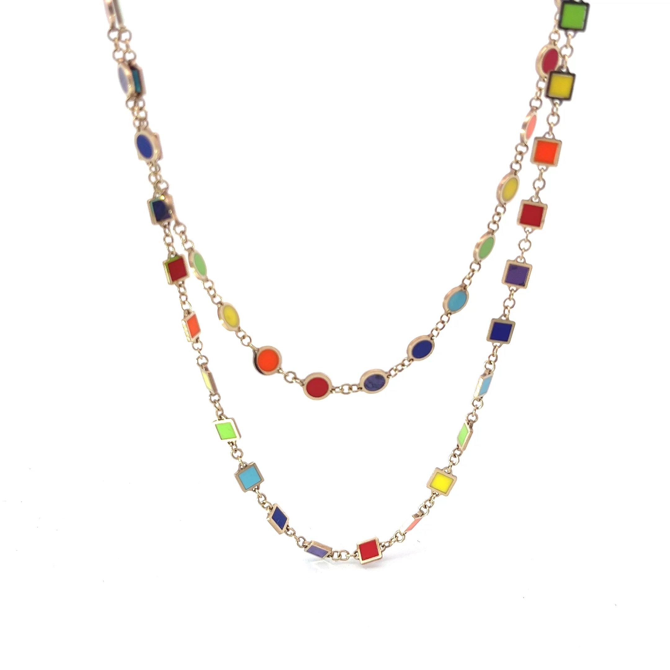 14k Yellow Gold Multi Color Enamel Necklace 5.4 gram