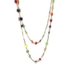 14k Yellow Gold Multi Color Enamel Necklace