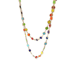 14k Yellow Gold Multi Color Enamel Necklace