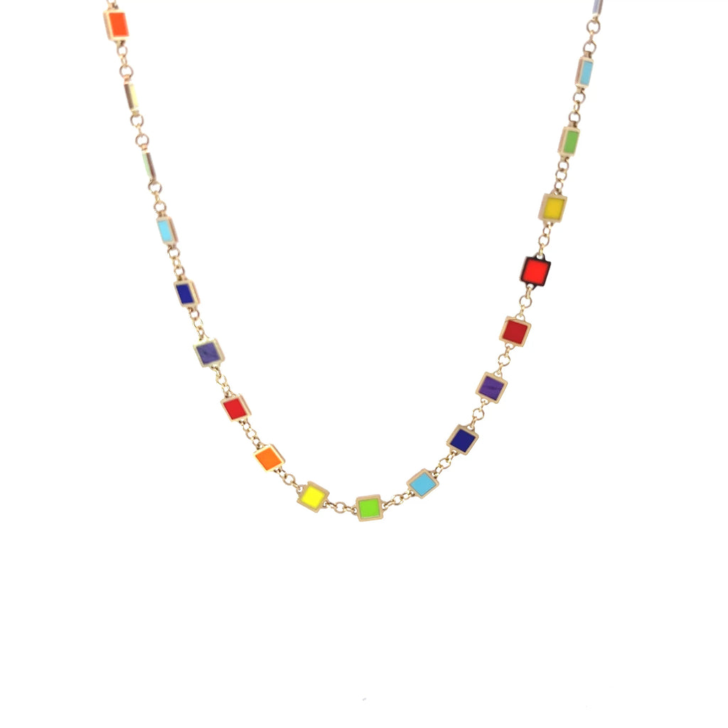 14k Yellow Gold Multi Color Enamel Necklace 5.4 gram